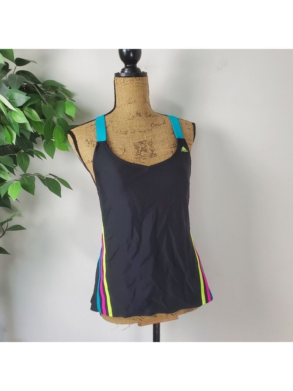 Adidas Piped Crossback Tankini Swimsuit Top Size 10 Retro